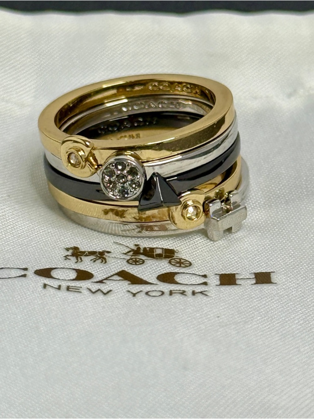 Coach Mixed Metal Stacked Rings — Size 6